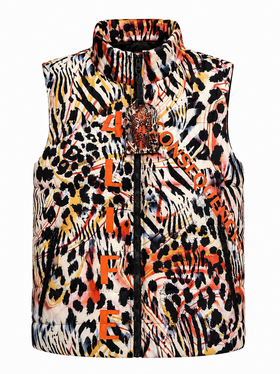 Multi Color Leopard Print Puffer Vest
