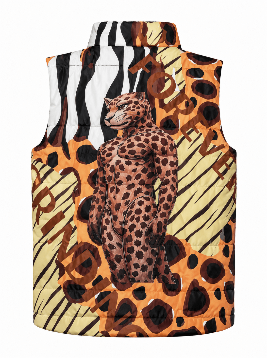 Vest with leopard print design and zebra pattern on a white background