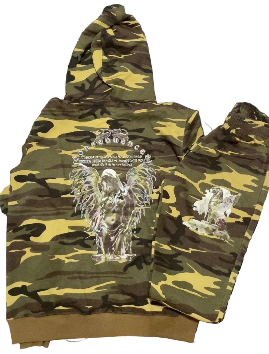 Camouflage hoodie with a clear eagle design on a white background