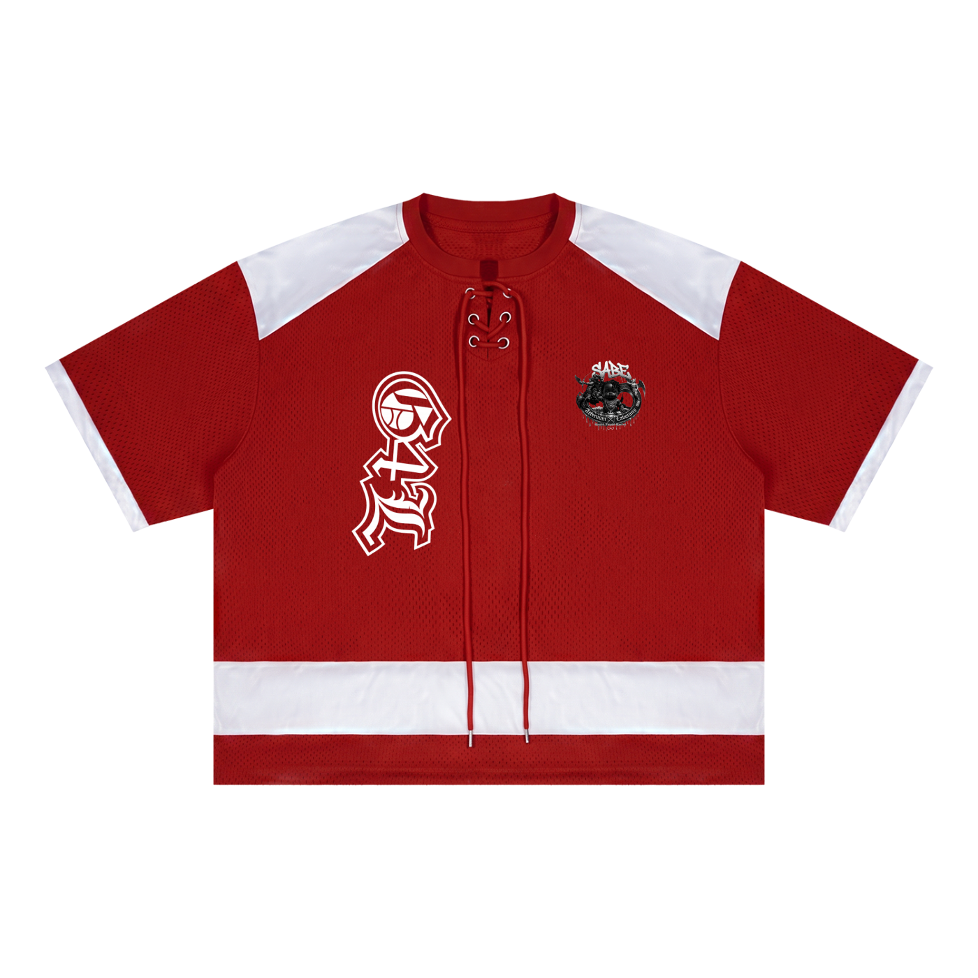 Red Raglan Sleeve Mesh Boxy T-Shirt