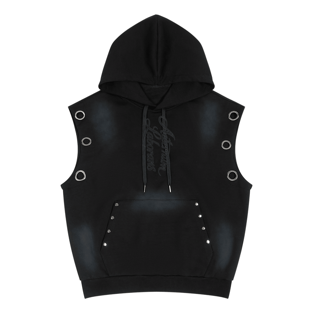 Black Vintage Wash Sun Fade Sleeveless Hoodie
