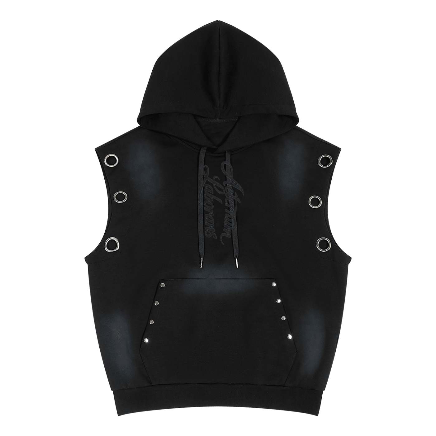 Black Vintage Wash Sun Fade Sleeveless Hoodie