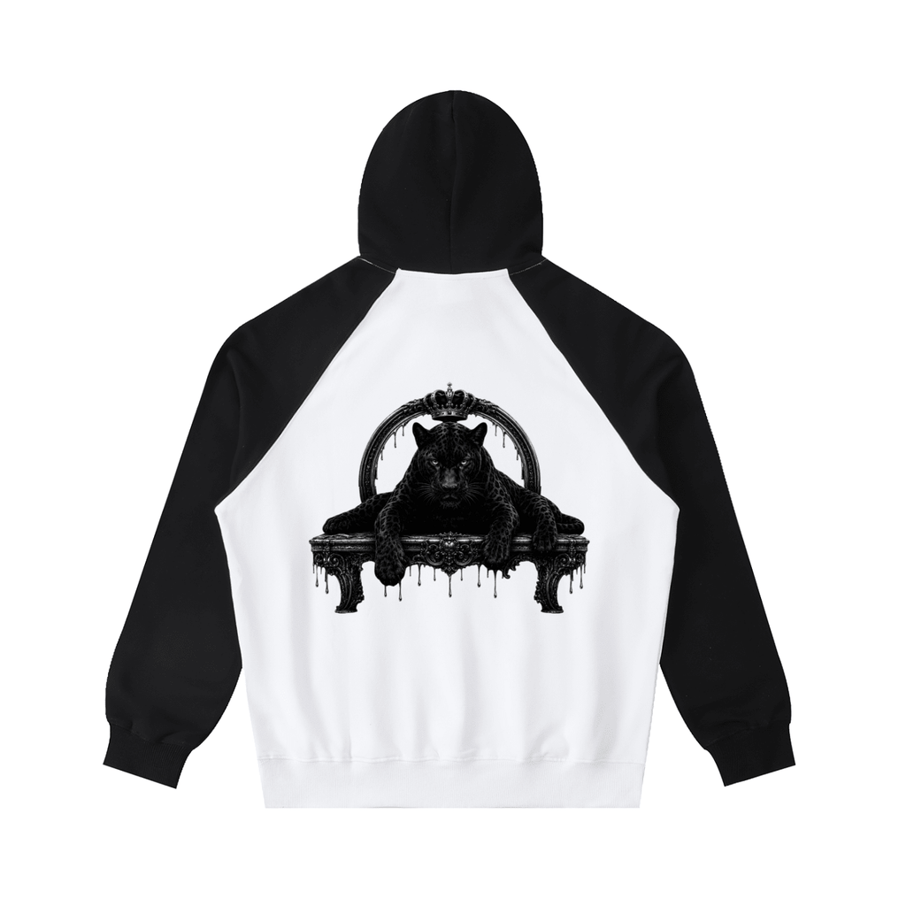 Black and white hoodie with a bear graphic on the back