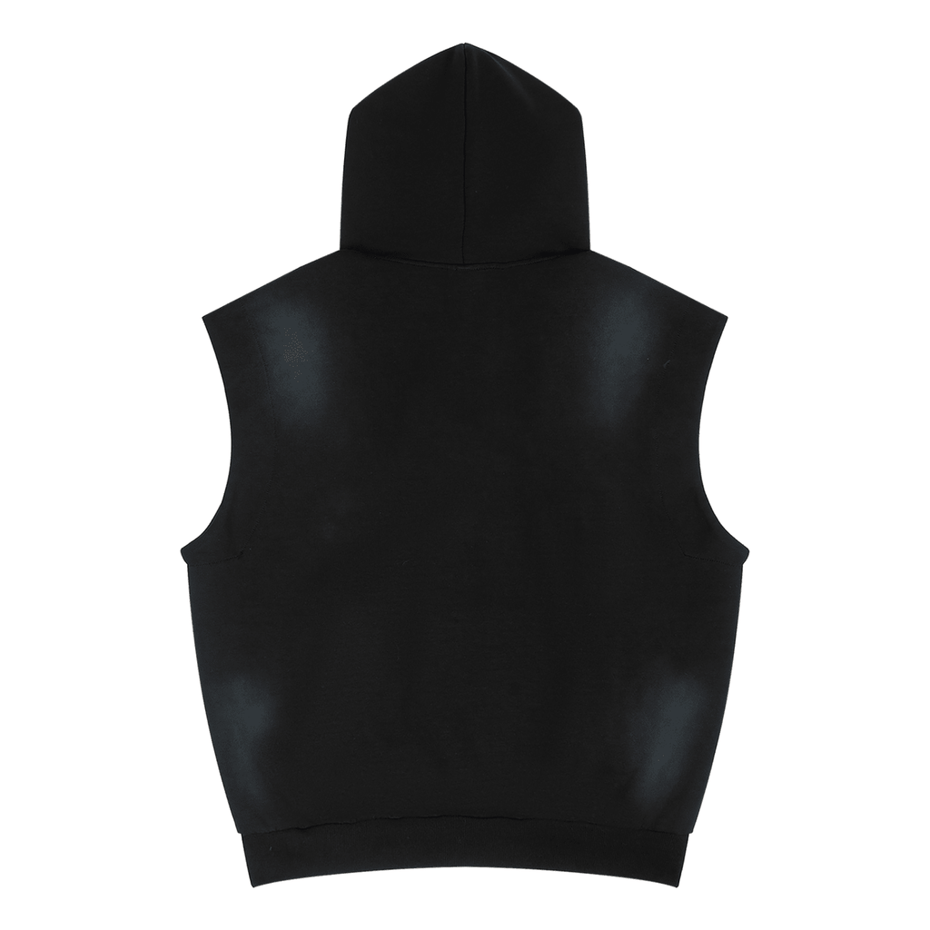 Black Vintage Wash Sun Fade Sleeveless Hoodie