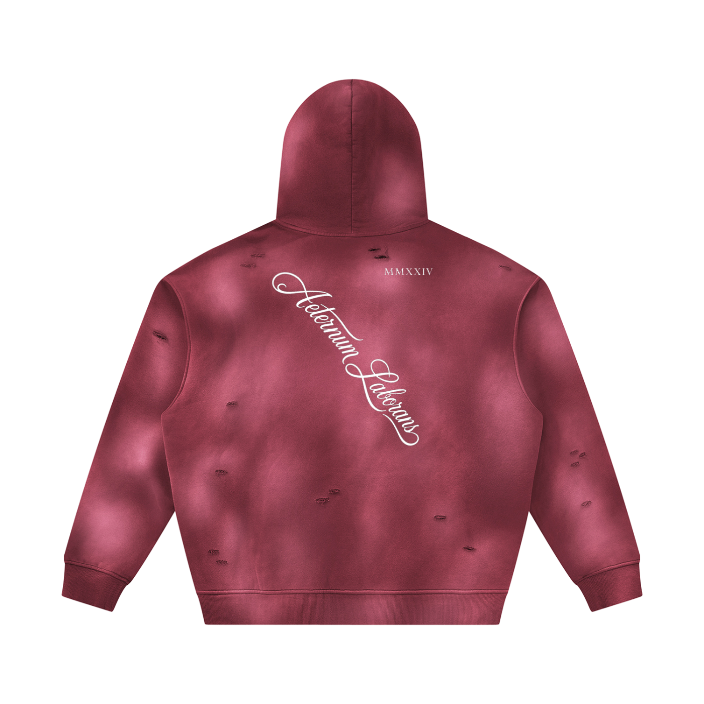 Akin Sunfaded Dark Red Frayed Fleece Hoodie