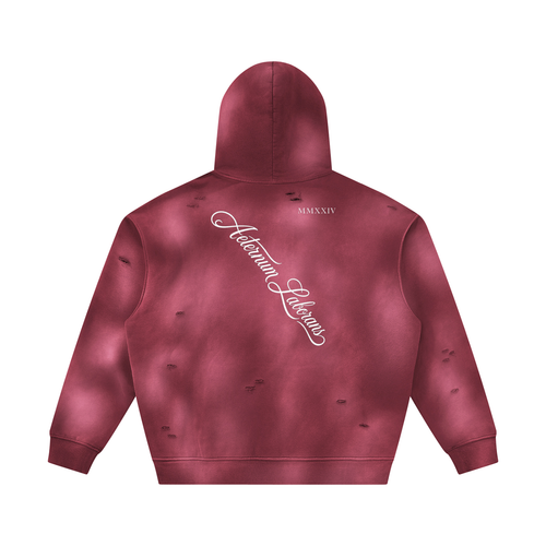 Akin Sunfaded Dark Red Frayed Fleece Hoodie