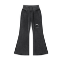Black wide-leg pants with a brand logo on a white background