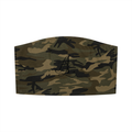 A curved camouflage-patterned headband or hair cover in a classic woodland camo design, shown flat against a solid white background.