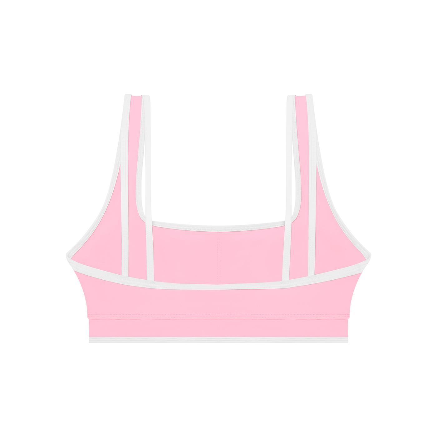 Pink sports bra with thin straps on a white background