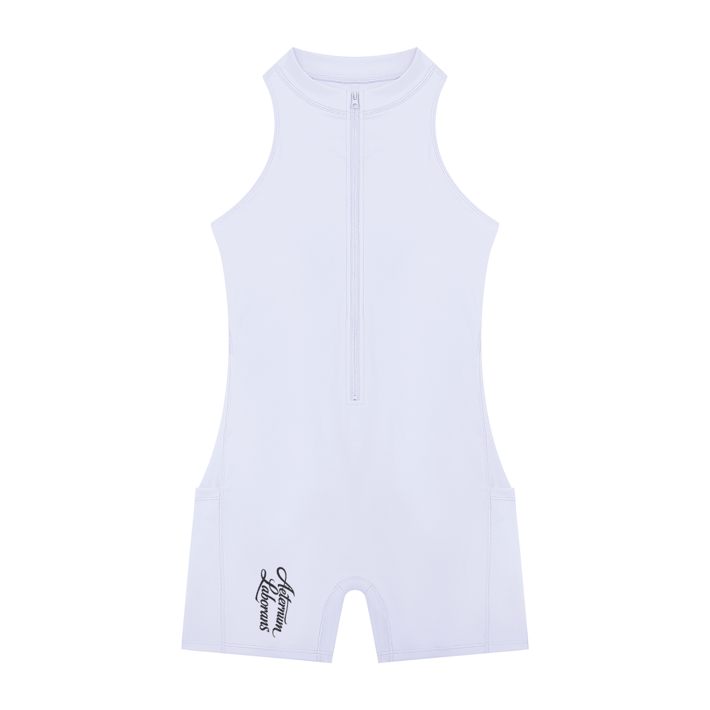 White Quarter-Zip Yoga Romper