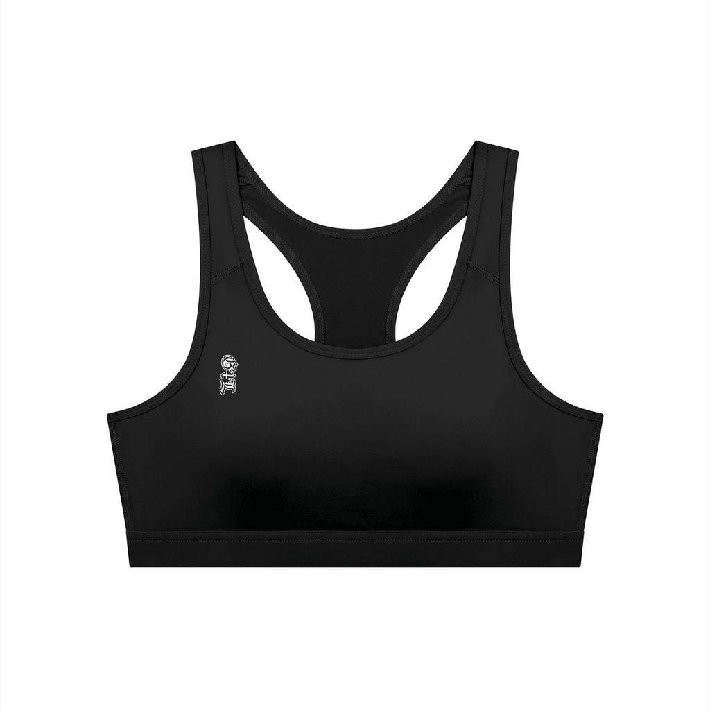 Black sports bra on a white background