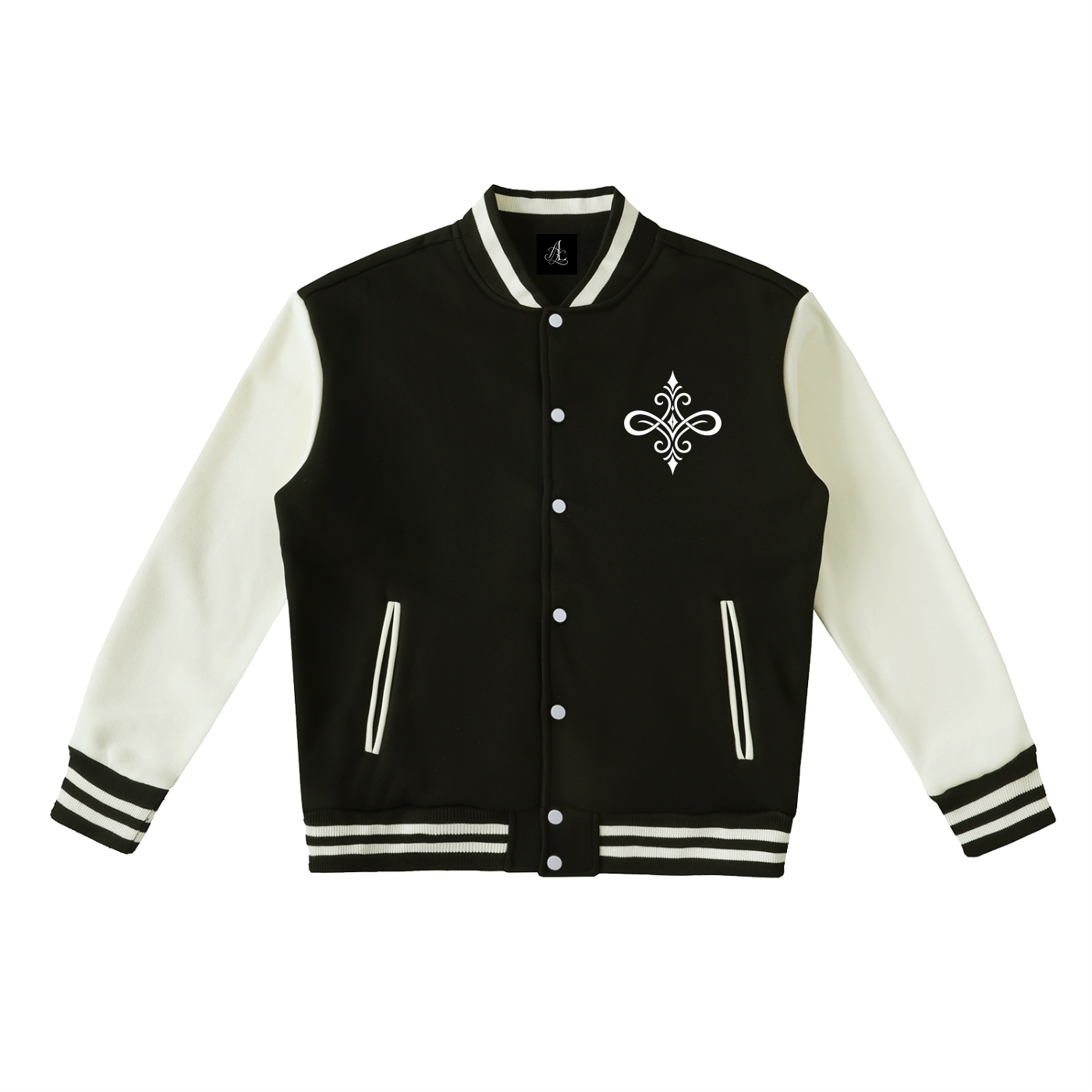 Black Two-Tone Fleeced Varsity Jacket