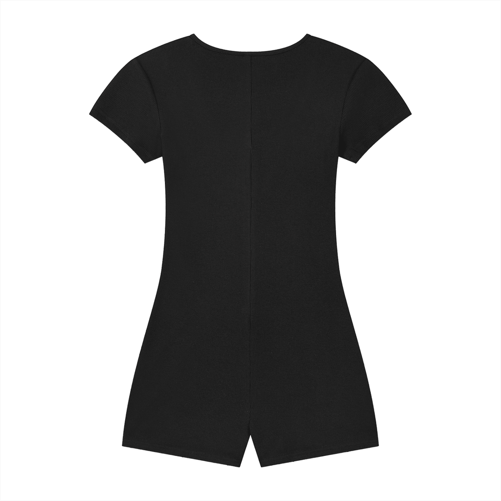 Black romper on a white background